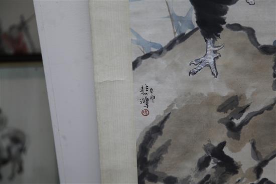 A Chinese scroll picture, manner of Xu Beihon, the image 96 x 37cm excl. borders